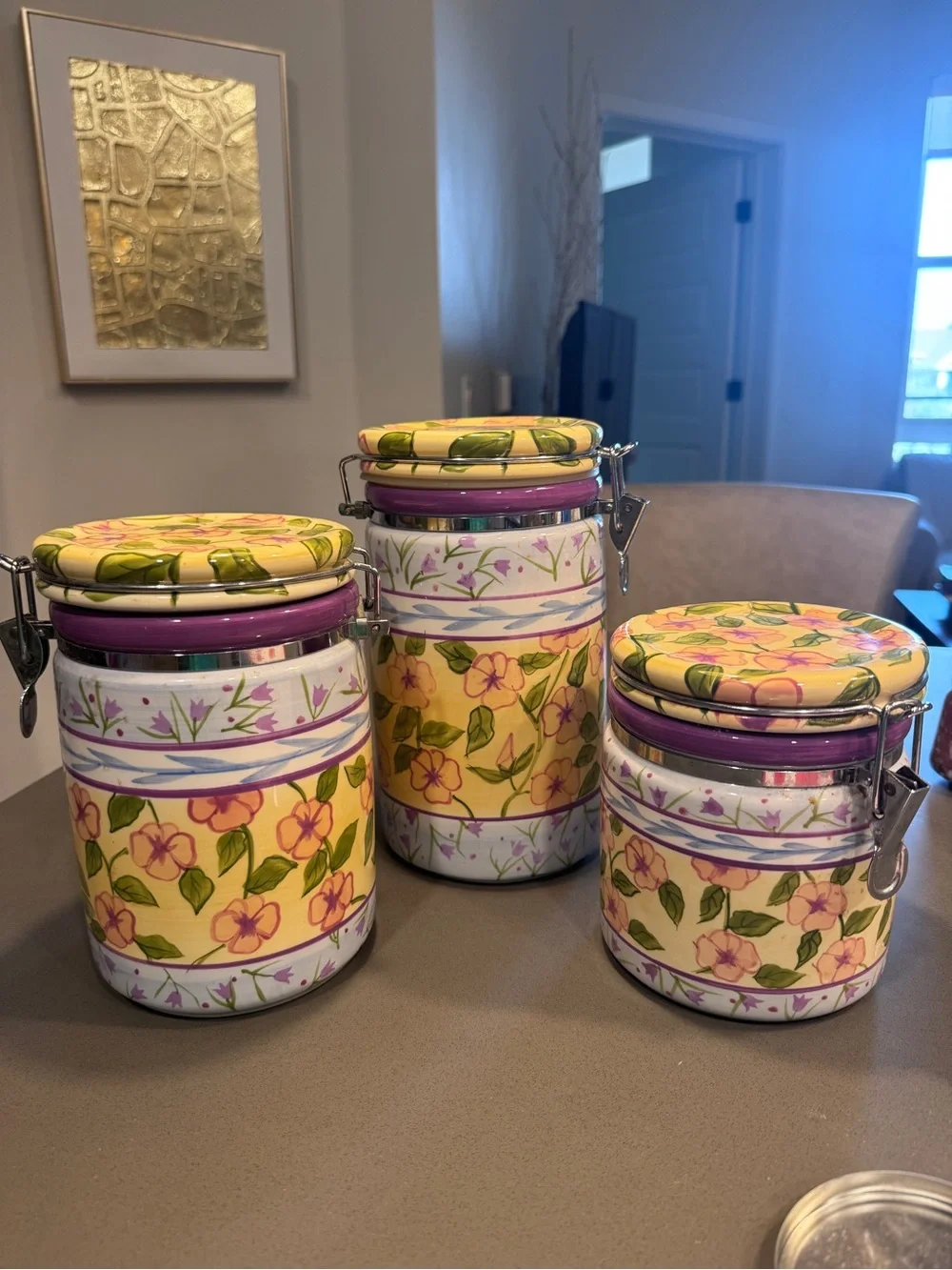 Capriware Colorful Floral Ceramic Storage Canister - Yellow